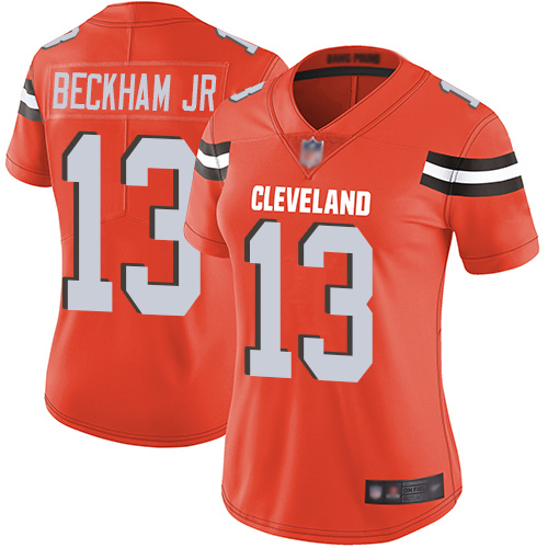 Women Cleveland Browns #13 Beckham Jr Orange Nike Vapor Untouchable Limited NFL Jerseys->women nfl jersey->Women Jersey